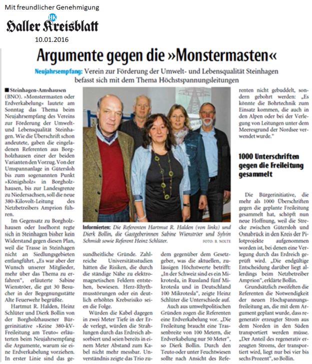 Zeitungsartikel von Haller Kreisblatt: Argumente gegen die >>Monstermasten<<