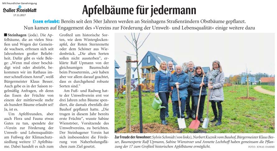 Zeitungsartikel von Haller Kreisblatt: Apfelbäume für Jedermann
