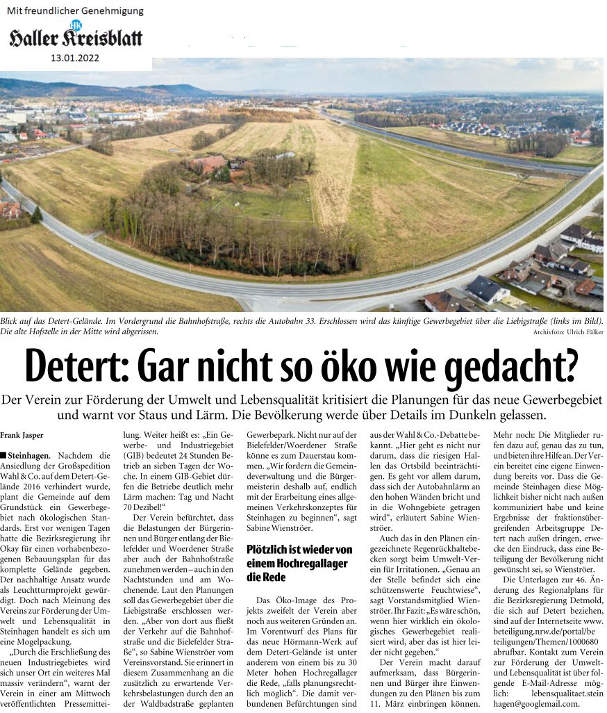 Zeitungsartikel von Haller Kreisblatt: Detert Gar nicht so öko wie gedacht?