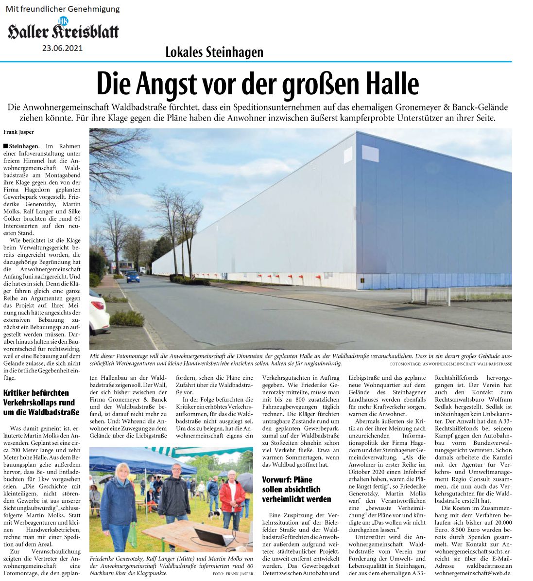 Zeitungsartikel von Haller Kreisblatt: Die Angs vor der großen Halle