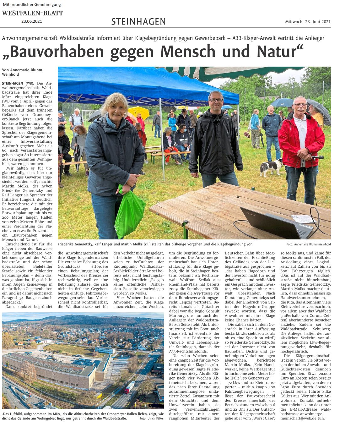 Zeitungsartikel von Haller Kreisblatt: Bauvorhaben gegen Mensch und Natur
