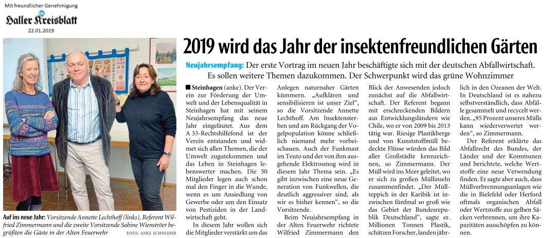 Zeitungsartikel aus Haller Kleirsblatt: 2019 Jahr der insektebfreundlichen Gärten